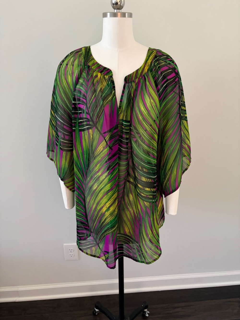 Worthington Green and Purple Patterned Blouse